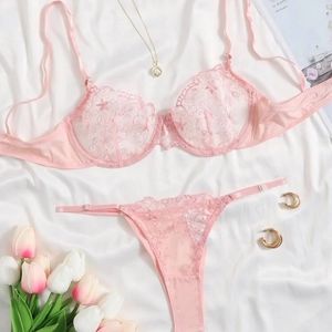 Sheer mesh underwire lingerie set